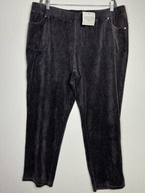 Quacker Factory Velvet Straight-Leg Pull-On Pants grey size XL NWT
